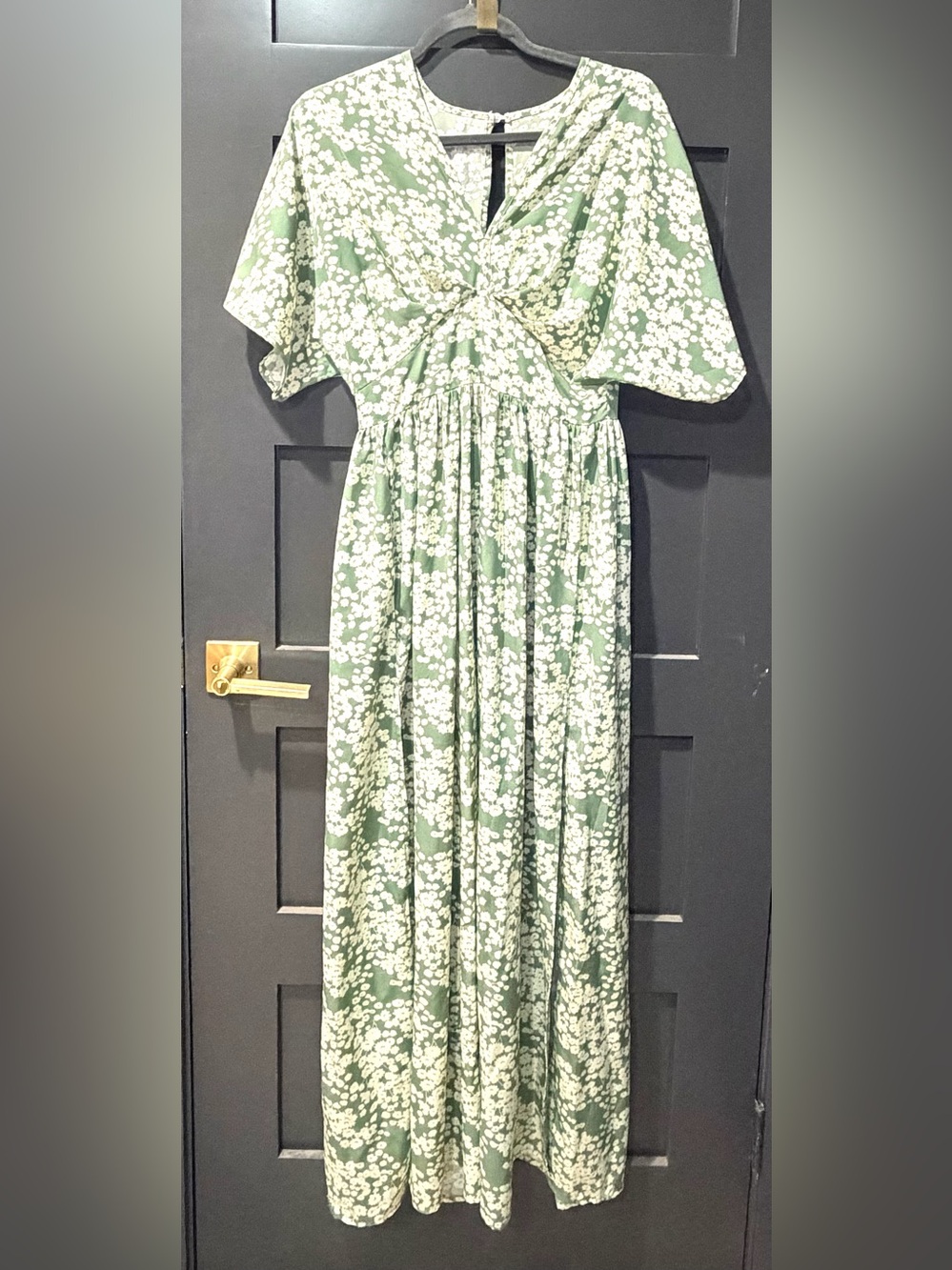 SHEIN Sage Green Floral Twist Front Maxi Dress